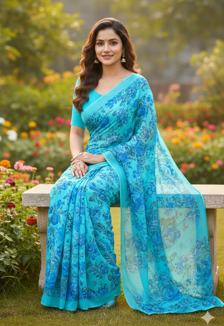 Floral Printed Fancy Saree