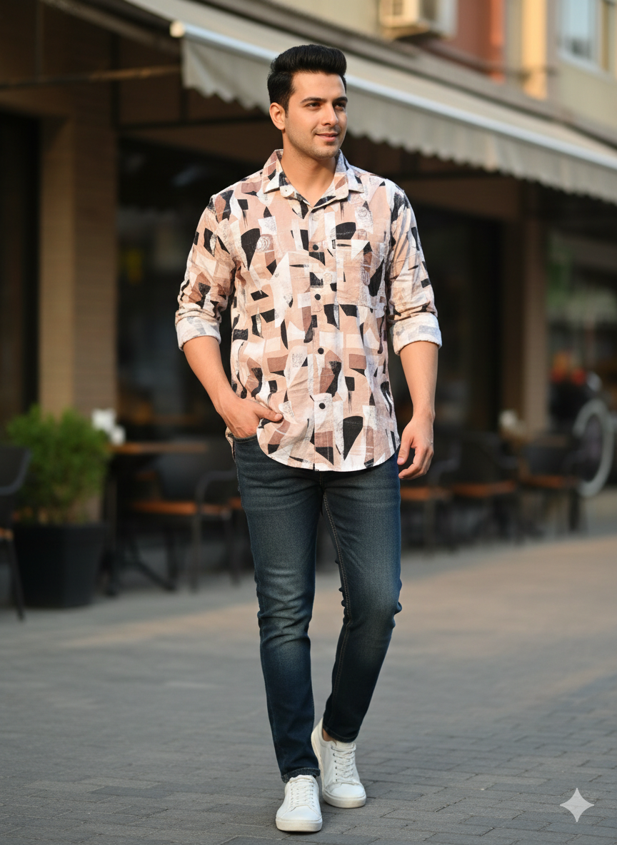Men's Abstract Printed Casual Shirt 